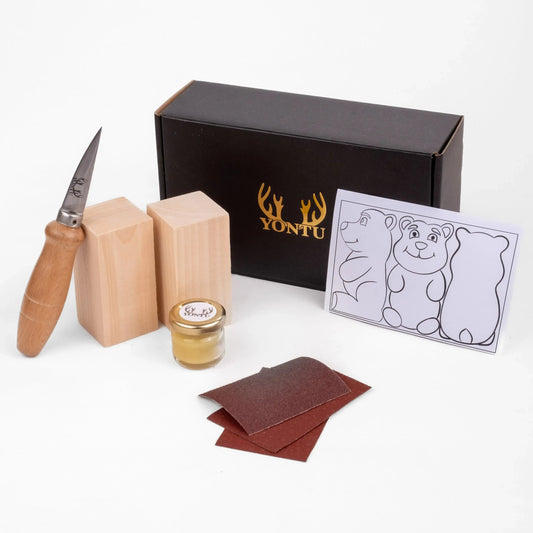 Deri Yontu Çantası - DIY02 Ayıcık Oyma Seti Hediyeli -Her Şey Dahil Ahşap Oyma (E-Kitap Hediyeli: Adım Adım Yontu101) Yontu
