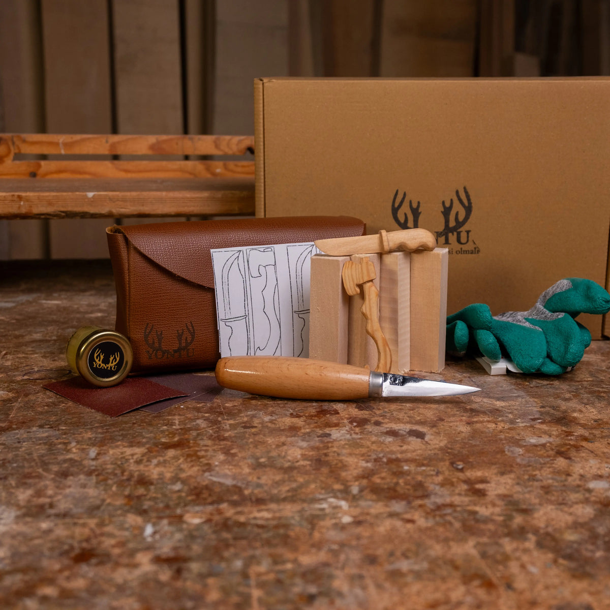 Deri YONTU Çantası — DIY04 Orta Çağ Ahşap Yontma Seti Hediyeli - Her Şey Dahil Ahşap Oyma (E-Kitap Hediyeli: Adım Adım Yontu101)